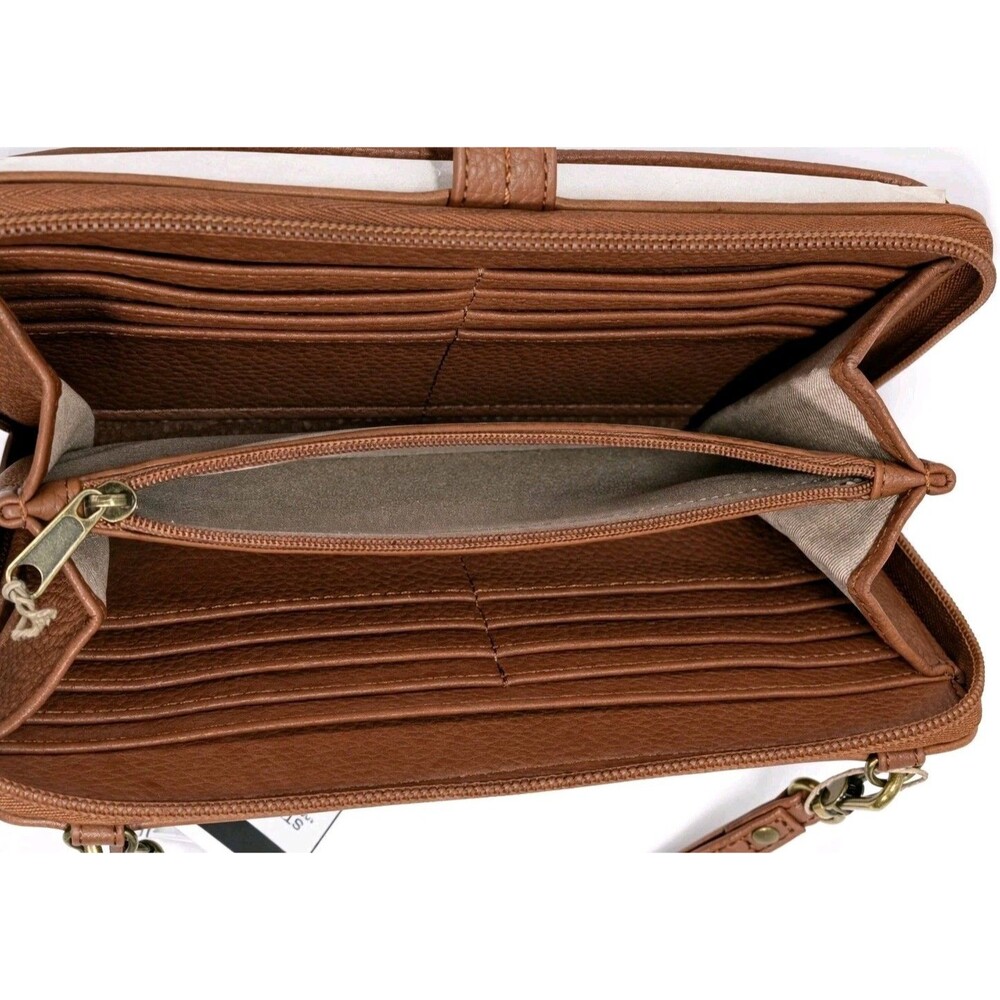 The Sak Iris Leather Crossbody Smartphone Wallet Brown Floral NWT - Picture 5 of 16